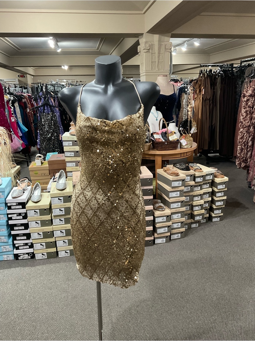 Gold Sequin Mini Dress with Spaghetti Straps